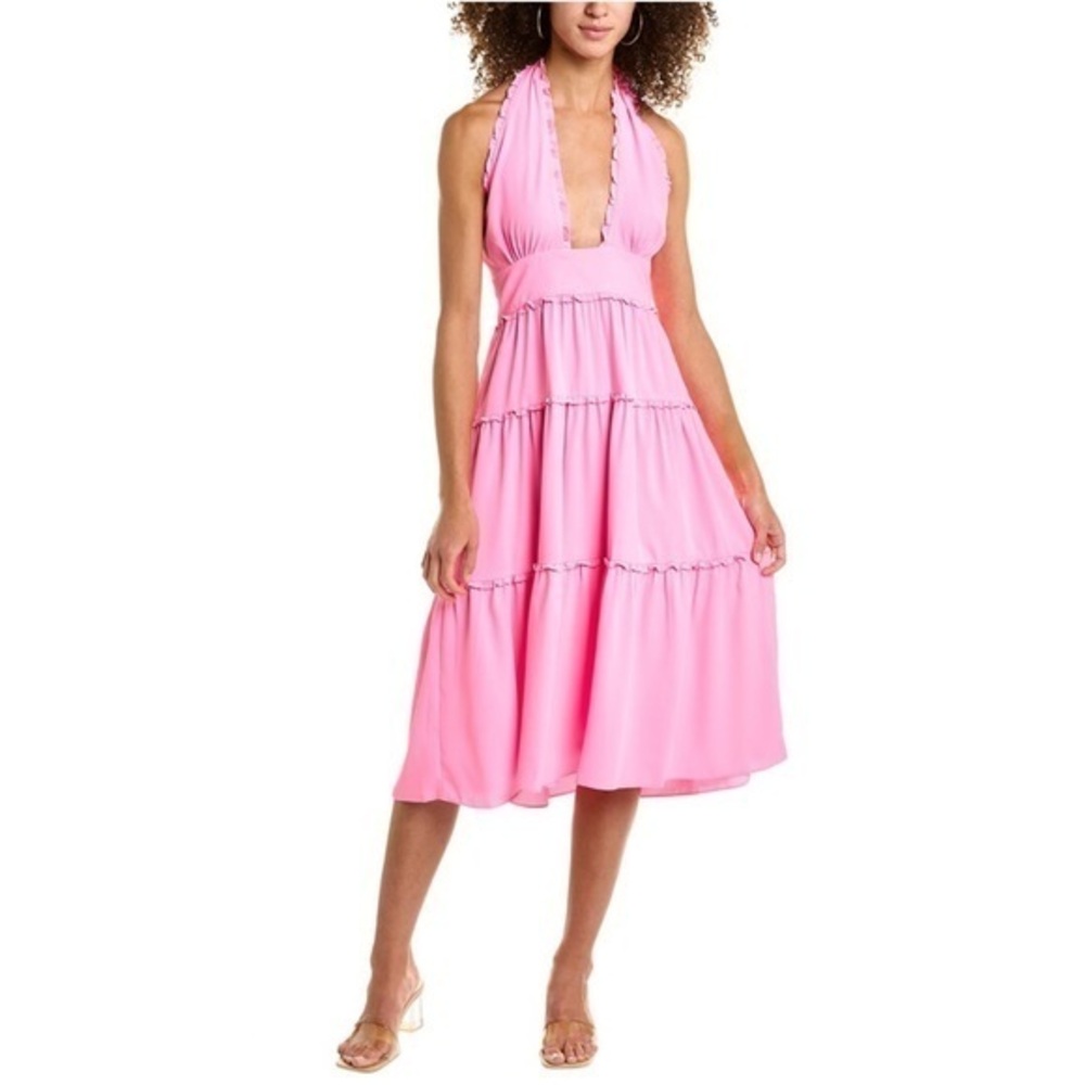 ✅ NWT Amanda Uprichard Dress Estella Halter Midi Tiered in Pink